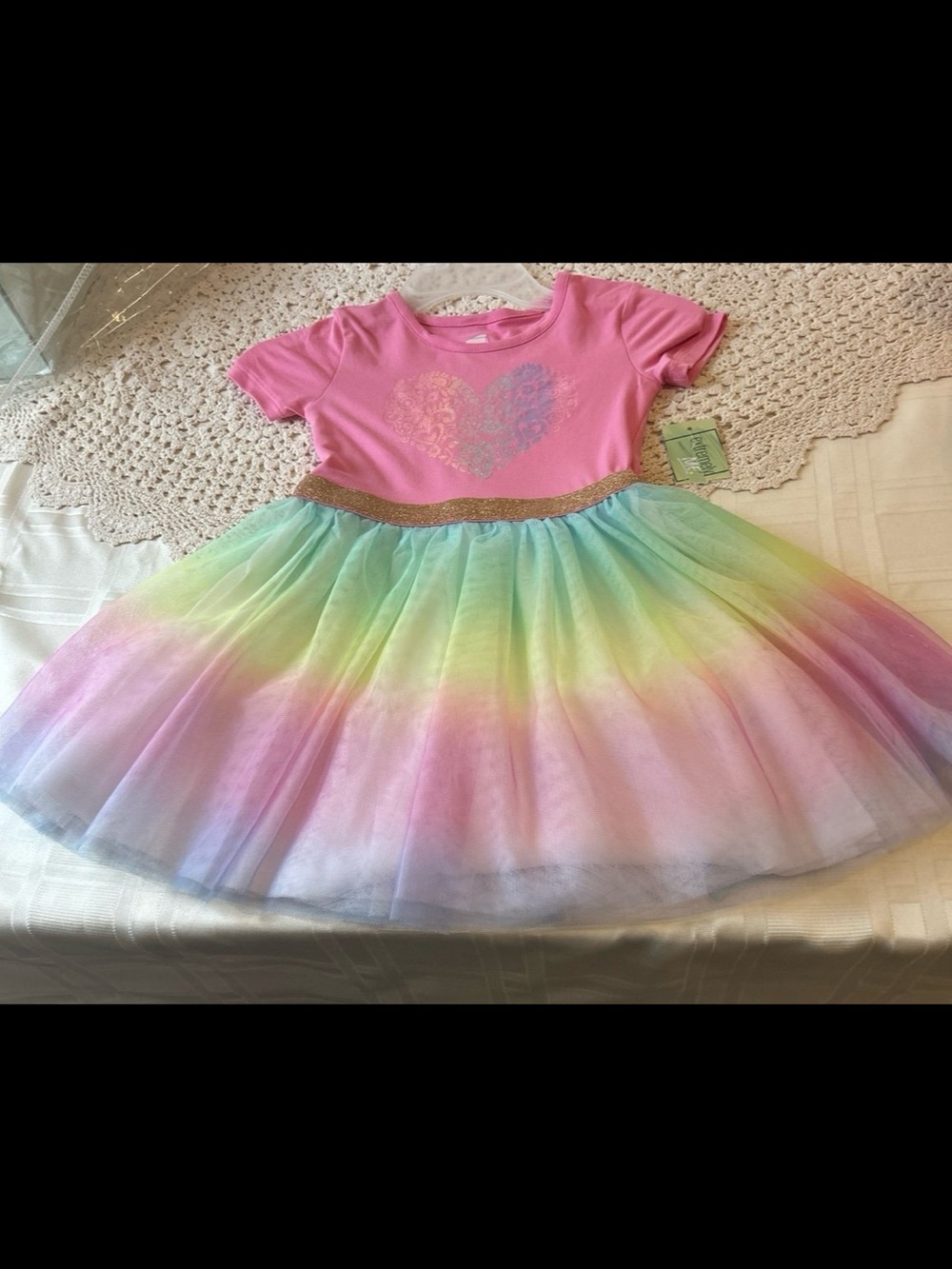 Pink Heart Top with Rainbow Tulle Skirt size 4/5